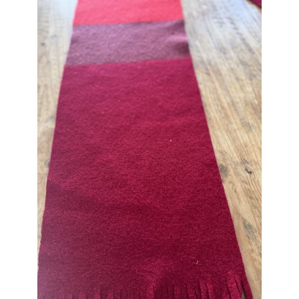 Vintage Lucy Barlow Wool Scarf Made in England Red Burgundy Colorblock Fringe - Picture 7 of 14
